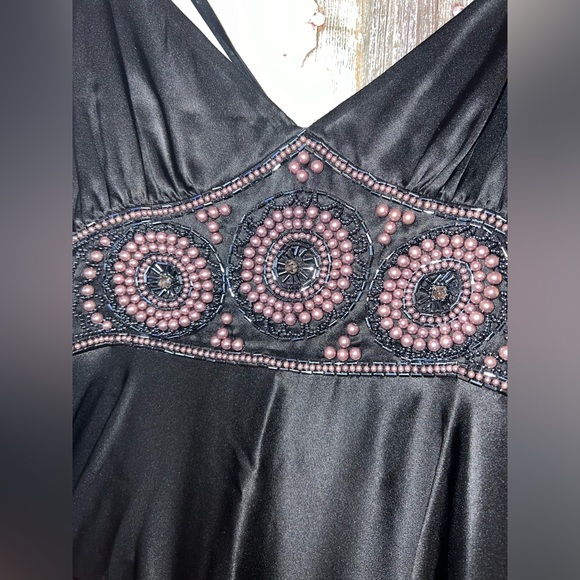 Betsey Johnson Vintage Y2K Black Beaded Flare Silk Flowy 90’s Dress - Picture 3 of 7